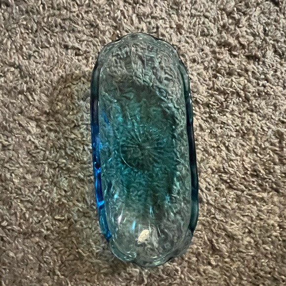 Anchor Hocking Other - Anchor Hocking Starburst Glass Blue Banana Split Ice Cream Butter Dish Vintage